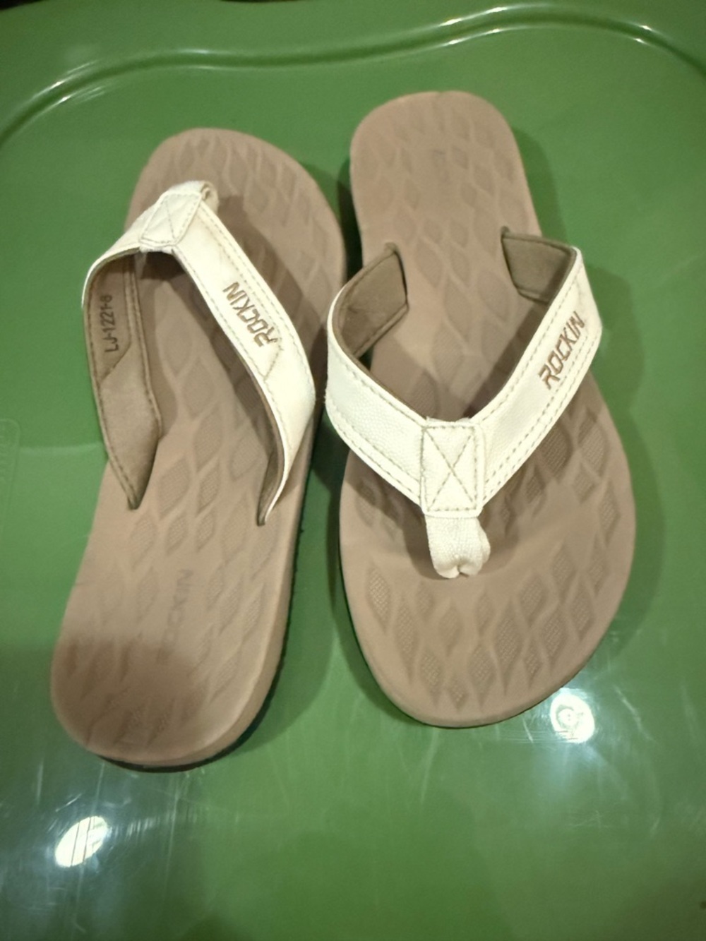 Rockin Beige and White Women’s Comfort Flip Flops